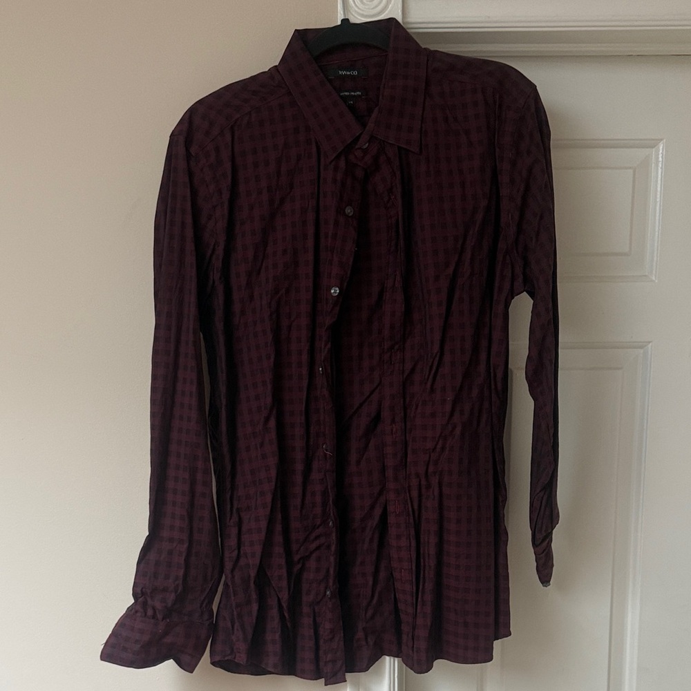 RW&CO. Men's Burgundy Plaid Button-Up Dress Shirt